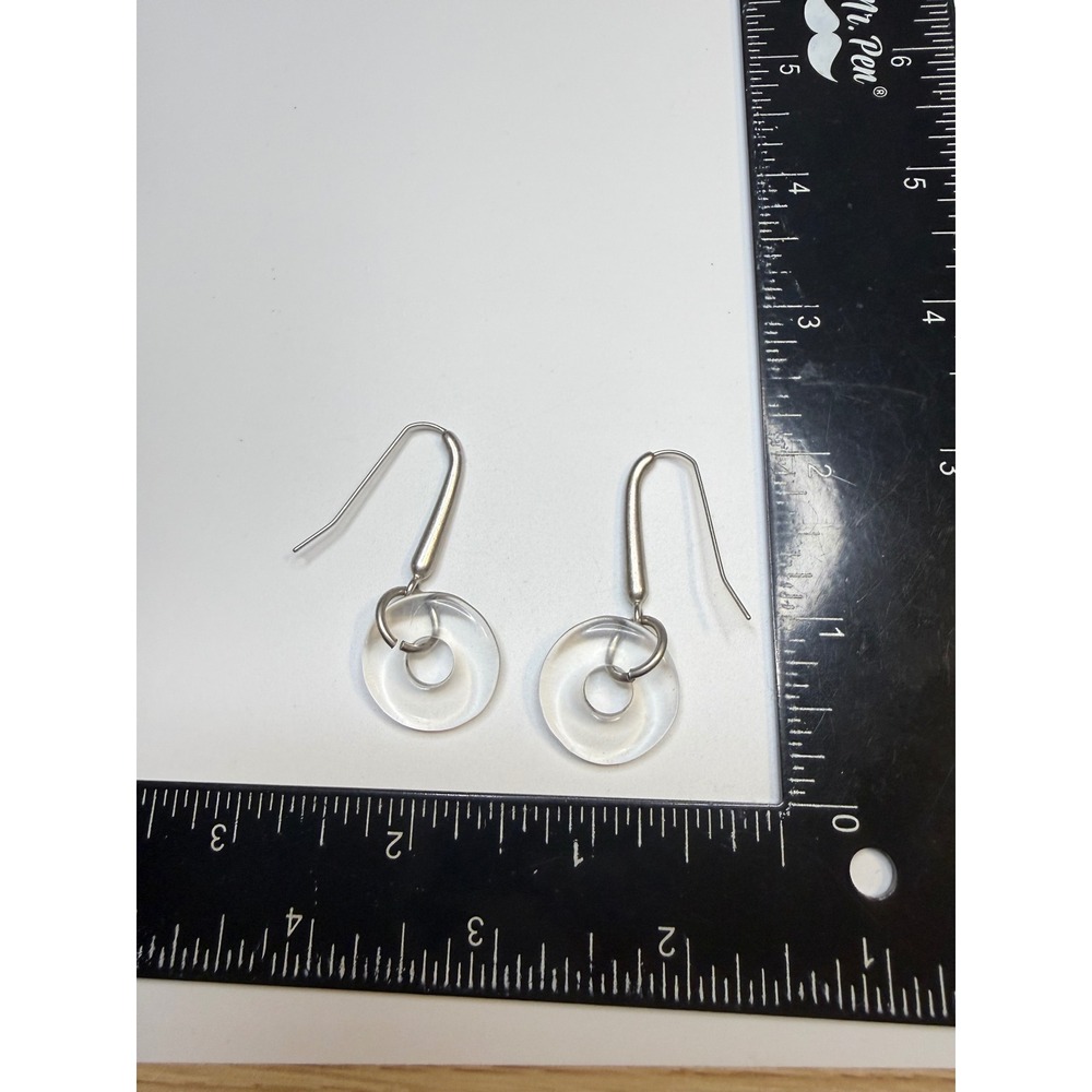Clear‎ Acrylic Donut Drop Earrings Silver Tone Minimalist Dangle Y2K Modernist